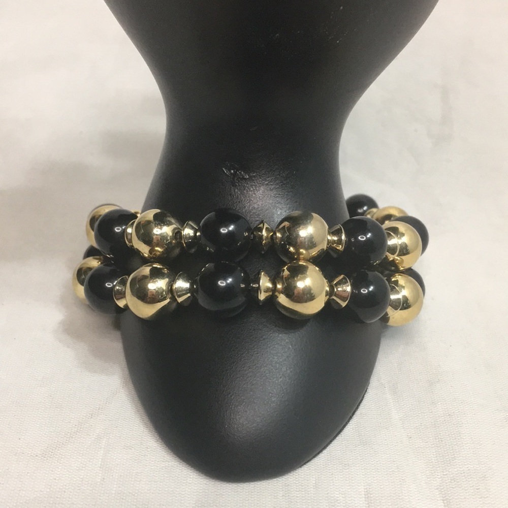 BLACK AND GOLDEN  DOUBLE STRANDS PEARL  BRACELET‎